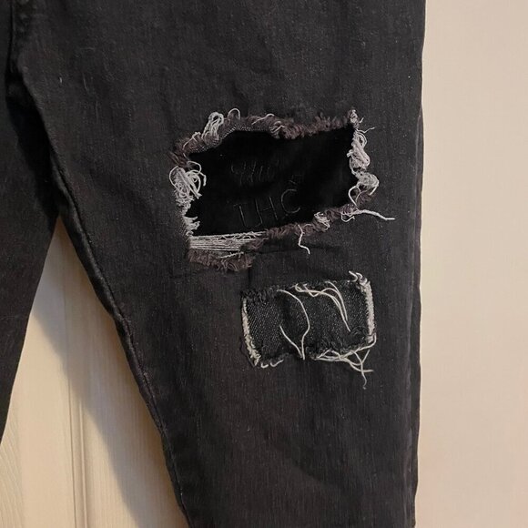 Womens THC The Hideout Clothing Black Ripped Patch Skinny Jeans Size 28 - Picture 4 of 5